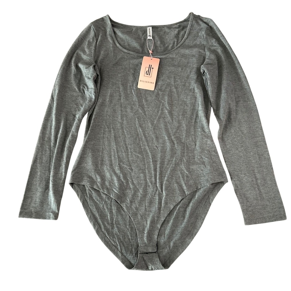 Diliuxing One Piece T-Shirt Bodysuit Womens Size XL Gray Long Sleeve Stretchy